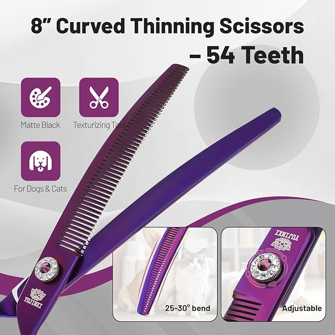 Curved Thinning Shears for Dog Grooming Scissors 8 inch Professional Pet Grooming Blender Scissors Curved Dog Grooming Shears for Medium and Large Dogs