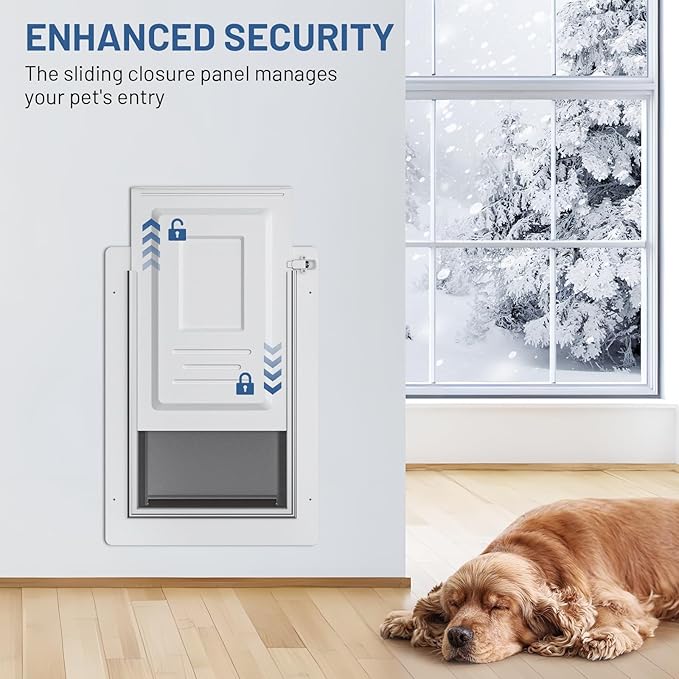 Pet Door for Wall - Steel Frame, Telescoping Tunnel & Double Silicone Flaps Dog Door, Cat Doors with Secure Lock (Cat Up to 10 lbs) - Small