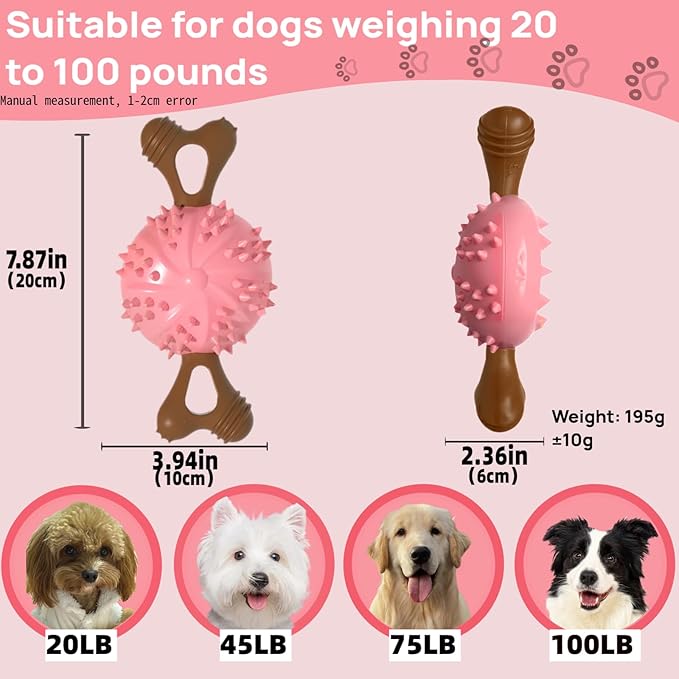 Indestructible Dog Chew Toy, Durable Chew Toy for Small and Medium Dogs, Interactive Bone Toy to Keep Dogs Busy, Teeth Cleaning Toy, Multifunctional Dog Toy for Treats/Cleaning/Chewin