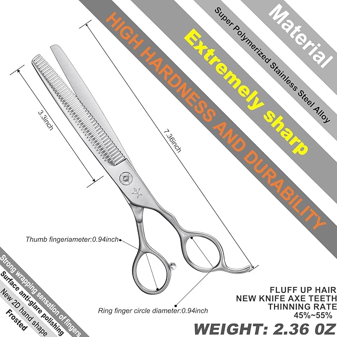 High-end Professional Dog Grooming Thinning Scissors Teeth Cutting Blending Shears Pet Texturizing Shears 7 Inch Extremely Very Sharp Stainless Steel Alloy For Cat Other Animals Groomer