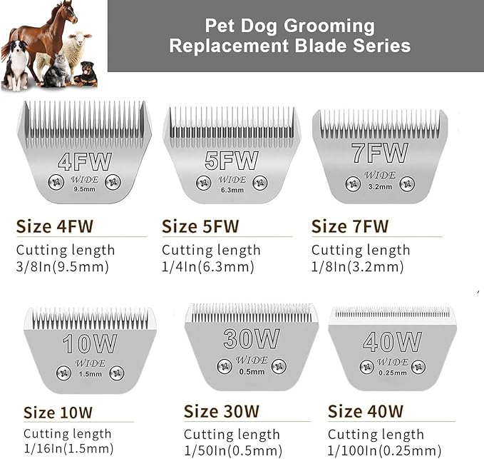 Audoc 2PCS 7FW Wide Blades for Dog Grooming Blades Compatible with Andis,Oster A5,Wahl km10 Dog Clippers,Size-#7FW, 1/8-Inch Cut Length (3.2mm)(2pcs #7FW)