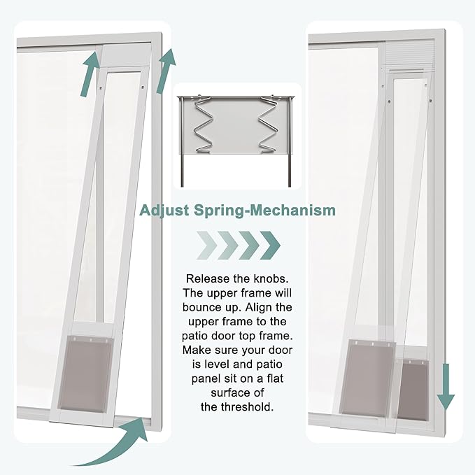 Dog Door for Sliding Glass Doors, Adjustable Height 76 1/8"-80 7/8" Aluminum Frame Tempered Sliding Door Dog Doors Insert with Lock, 10" x 15" Flap Size for Large Dogs