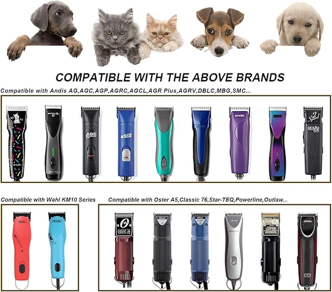 Audoc 10 Blades Dog Grooming Blades Compatible with Andis/Oster A5/Wahl KM-10 Series Dog Clippers,Detachable Clipper Replacement Blade(4PCS-#10+4FC+5FC+7FC)