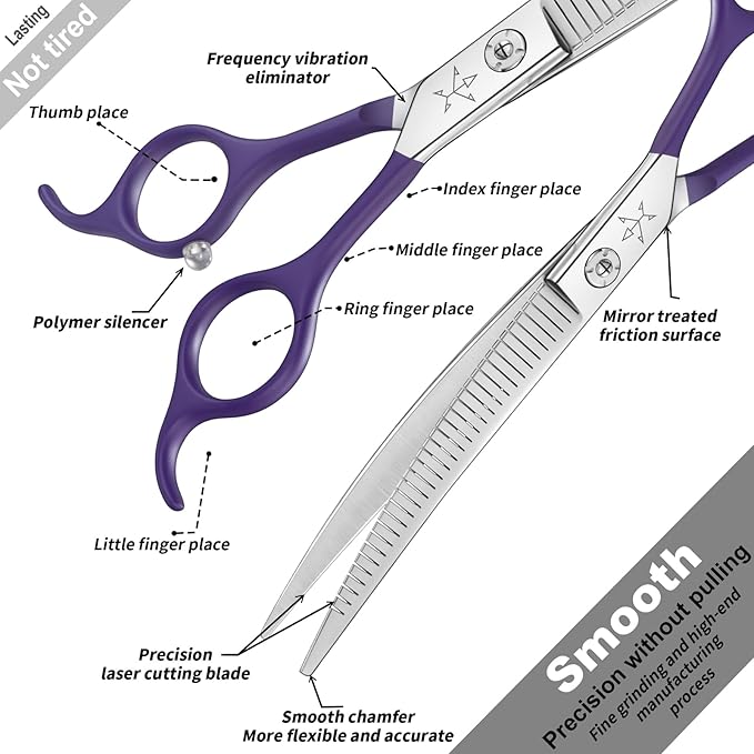 High-end Professional Dog Grooming Curved Thinning Scissors Teeth Blending Shears Pet Texturizing Thinner Blender Shears 7 Inch Extremely Very Sharp Made Of Stainless Steel Alloy For Dog Cat Groomer