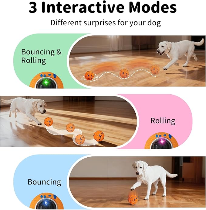 Interactive Dog Toys Ball, Moving Dog Toys to Keep Them Busy, Automatic Self Rolling & Bouncing, Soft E-TPU Material IPX7 Waterproof, Enrichment for Small Medium Large Breeds, Orange