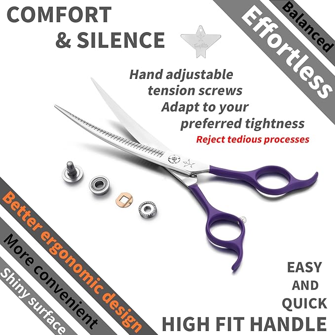 High-end Professional Dog Grooming Curved Thinning Scissors Teeth Blending Shears Pet Texturizing Thinner Blender Shears 7 Inch Extremely Very Sharp Made Of Stainless Steel Alloy For Dog Cat Groomer