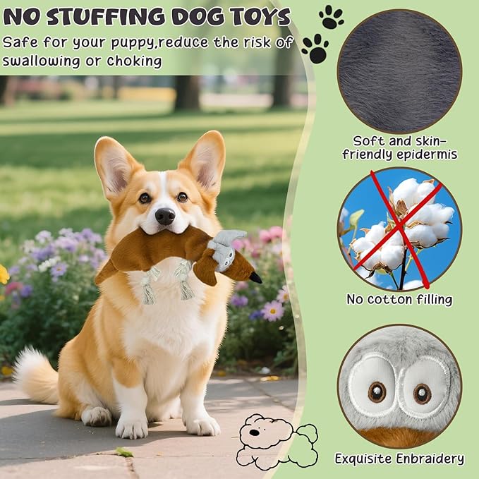 Squeaky No Stuffing Dog Toys, 3 Pack Rope Toys for Teething, Crinkle Plush Toys to Keep Them Busy, Durable Interative Dog Toys for Small Medium Large Breed.(Crocodile, Dog, Paguma Larvata)