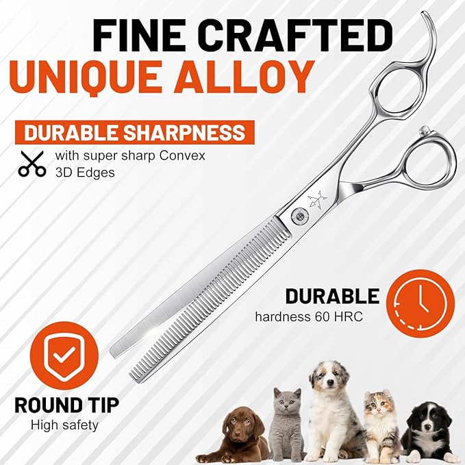 High-end Professional Dog Grooming Thinning Scissors Teeth Cutting Blending Shears Pet Texturizing Shears 7.5 Inch Extremely Very Sharp Stainless Steel Alloy For Cat Other Animals Groomer