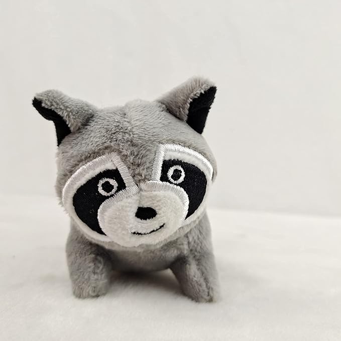 Glow Pups Raccoon Dog Toy 3 Pack with Squeaker, Plush Hide and Seek Dog Toys for Small to Medium Dogs, Burrow Replacement Animals, Woodland Gray, 3 x 5 x 2 inches