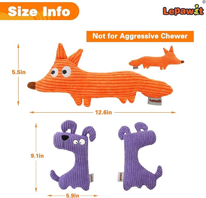 Squeaky Dog Toys, Cute Plush Toy for Dogs Indoor Play, Interactive Dog Toys with Non-Shedding Material for Small and Medium Dogs - Fox & Dog