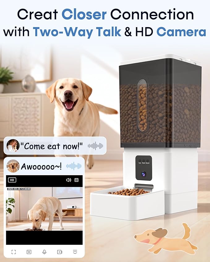 Large Dog Automatic Feeder with Camera: 12L/50 Cups Home Smart Dog Feeder for 12 Days Feeding - Anti-Clog with 20mm Wide Chute for Big Breed Owner
