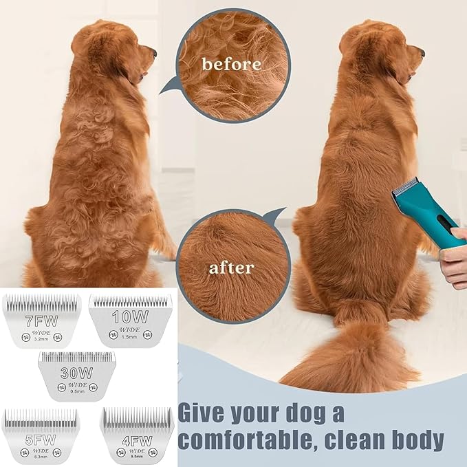 3PCS Wide Blades for Dog Grooming Blades Compatible with Andis,Oster A5,Wahl km10 Dog Clippers Stainless Steel Blades Blades for Animal Dog,Cat,Horse,Silver Size #10W+30W+5FW