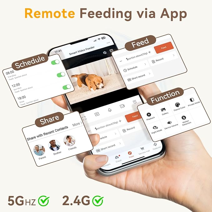 Automatic Dog Feeder with Camera: 8L/33 Cups 5G WiFi Timed Food Dispenser for Medium Dogs - 1080P HD Night Vision Video Recording 2-Way Audio APP Control
