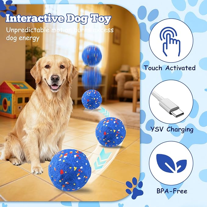 Smart Interactive Dog Toy, Automatic Moving Bouncing and Stimulation Interactive Dog Ball, Pet-Safe E-TPU Material, IP54 Waterproof Rating, Anti Boredom Dog Toys to Keep Them Busy,White