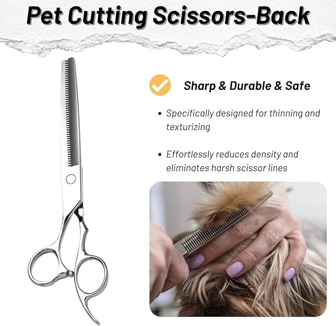 7 Inch Left Handed Dog Grooming Scissors, Japanese VG10 Steel Professional Pet Shears, Straight & 50 Teeth Dog Cutting Scissors Thinner with Safety Blunt Tip, Trimming Shearing for Dogs Cats
