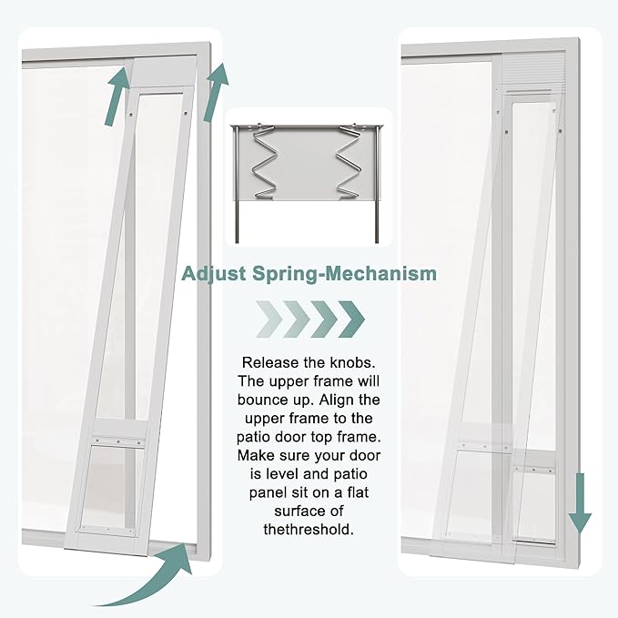 Doggy Door for Sliding Glass Doors, Adjustable Height 76 1/8"-80 7/8" Aluminum Frame Tempered Sliding Door Dog Doors Insert with Lock,Medium Transparent 7" x 11" Flap Size for Large Dogs