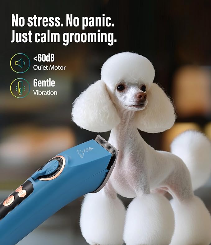Professional Dog Grooming Clippers with 12H Runtime & Replaceable 440C Blade, 3-Speed Low Noise Electric Dog Shaver for Thick, Matted, Curly Hair, Cordless Clipper for Groomer & Home Use, Blue