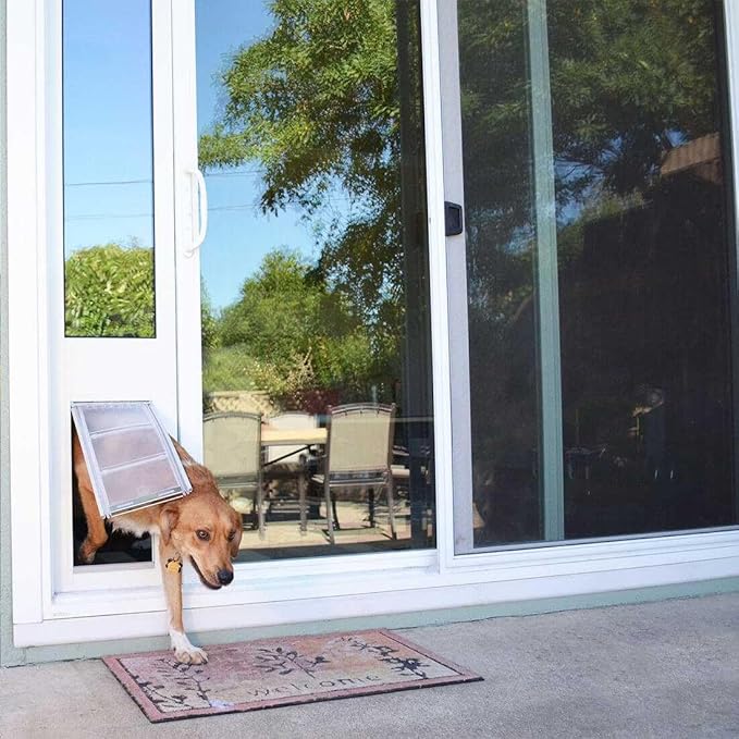 Endura Flap Thermo Panel Pet Door for Sliding Glass Doors | Heavy-Duty Aluminum Frame with Secure Locking Cover | Energy Efficient & Easy Install | White, XL Flap, 74.75"-77.75" Slider Height