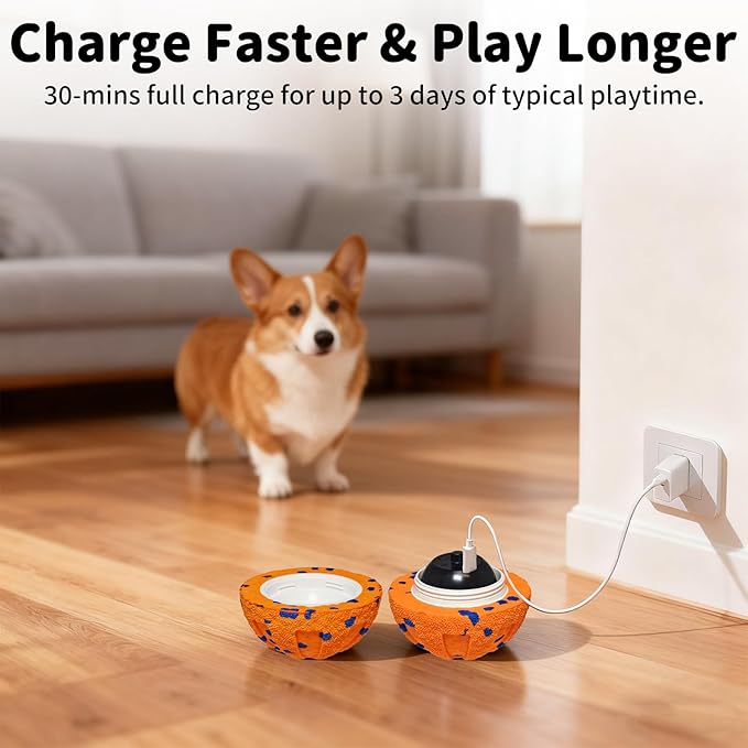 Interactive Dog Toys Ball, Moving Dog Toys to Keep Them Busy, Automatic Self Rolling & Bouncing, Soft E-TPU Material IPX7 Waterproof, Enrichment for Small Medium Large Breeds, Orange