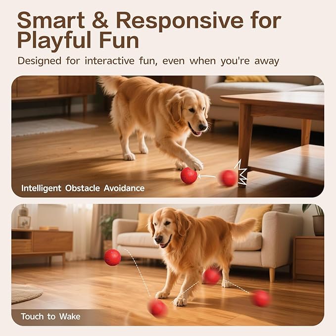 Interactive Dog Ball, Smart Interactive Dog Toys for Medium and Large Dogs, Automatic Moving, Bouncing, and Rotating Pet Balls with E-TPU Material, IP54 Waterproof Dog Toy to Keep Them Busy