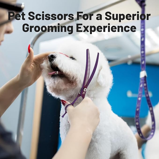 Curved Chunkers Dog Grooming Scissors 8 inch Professional Curved Shears for Dogs Pet Grooming Thinning Scissors for Medium and Large Dogs
