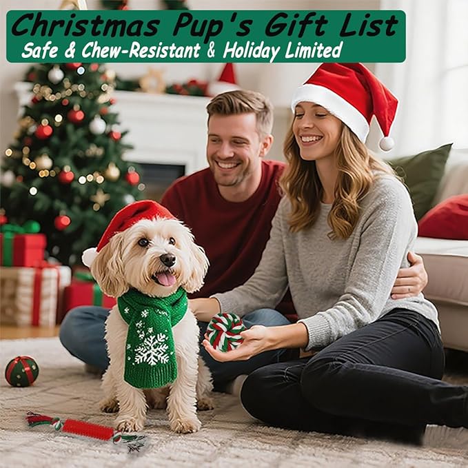 Christmas Dog Toys 15 Pack for Teeth Cleaning and Fun, Puppy Teething Chew Toy with Gift Box, Tug Rope Balls & Rubber Rings Bulk– Variety Dog Gifts Set Reduce Anxiety & Save Furniture