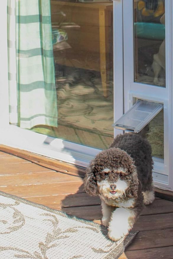 Endura Flap Pet Door for Vinyl Sliding Glass Doors | Weatherproof & Insulated Dog Door for Vinyl Sliders | Durable with Secure Locking Cover | White, Small Flap, 93.25"-96.25" Slider Height