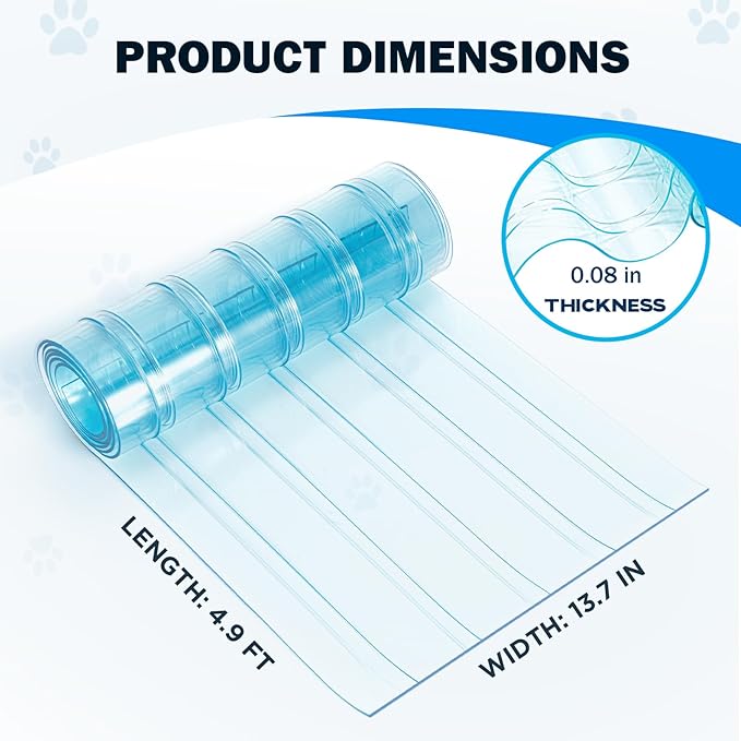 13.7 in x 4.9 ft Dog Door Replacement Flaps, Transparent Vinyl Strips for DIY Doghouse or Cat Door, Weather Resistant, Easy to Cut & Install