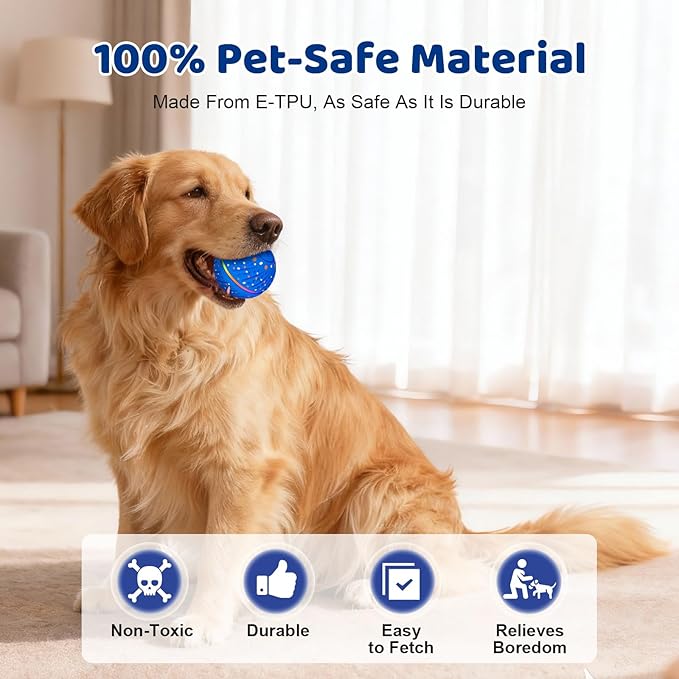 Interactive Dog Toys Ball - Smart Moving Bouncing Dog Ball with RGB Lights, E-TPU Material, 3 Play Modes Automatic Rolling Dogs Toy for Small Medium Dogs Keep Them Busy(Blue)