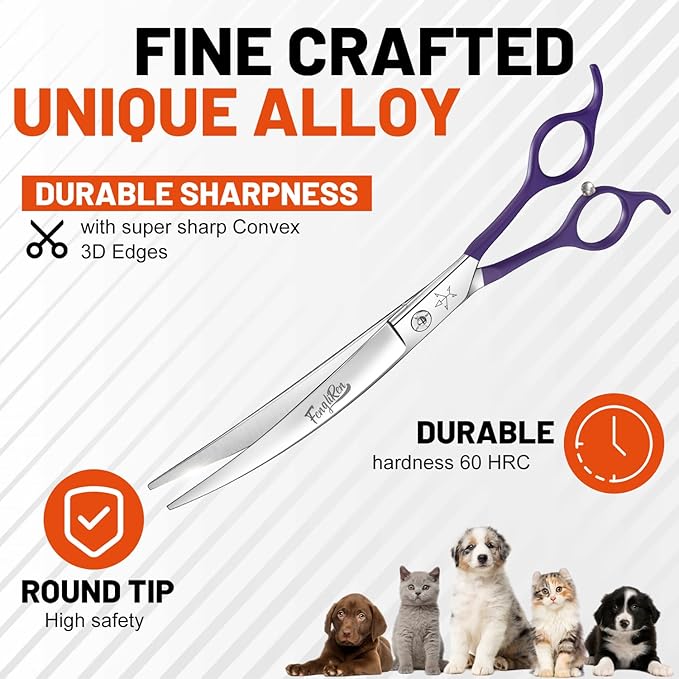 High-end Professional Dog Grooming Curved Scissors Pet Curved Shears 7.5 Inches Extremely Very Sharp Made Of Stainless Steel Alloy By Hand For Dog Cat Groomer
