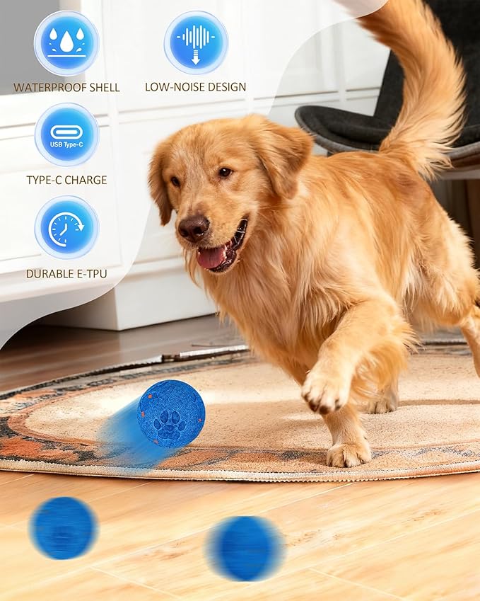 Interactive Dog Toys & Interactive Dog Ball for Medium/Large Dogs: Self-Moving, Auto-Vibrating & Bouncing Smart Ball - Chew-Resistant E-TPU, Low-Noise & IPX7 Waterproof