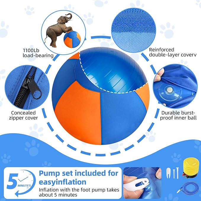 18" Herding Ball for Dogs - Upgraded Chew-Resistant Double-Layer Material Durable Waterproof Dog Toy Suitable for Australian Shepherds, Cattle Dogs, Sheepdogs (Orange+Blue)