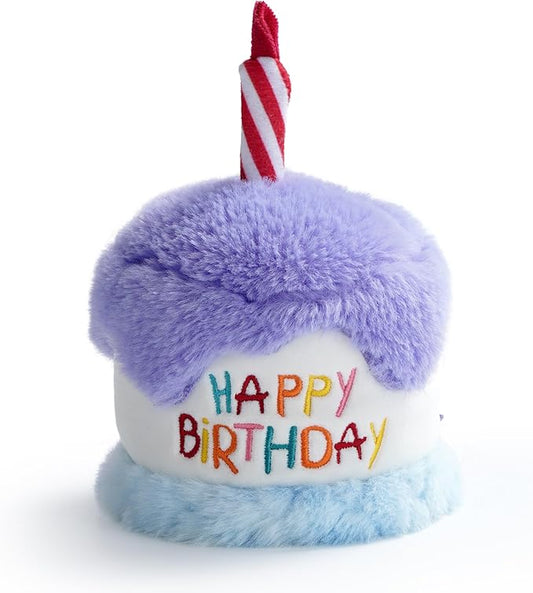 Dog Happy Birthday Cake Toy with Crinkle, Stuffed Plush Puppy Present for Birthday Party, Dog Toy for Small Medium