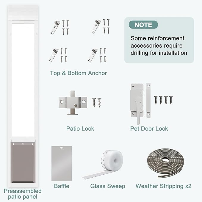 Dog Door for Sliding Glass Doors, Adjustable Height 91"-95 9/16" Aluminum Frame Tempered Sliding Door Dog Doors Insert with Lock, 10 x 15 Flap Size for Large Dogs