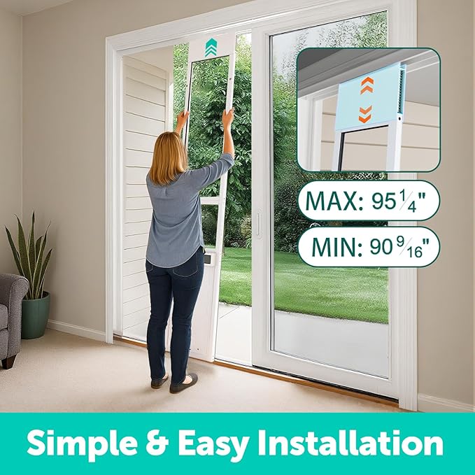 Automatic Sliding Glass Dog Door with Collar Sensor，Large Electric Doggy Door for Sliding Glass Doors, Adjustable 90 9/16" to 95 1/4" Slider Height, Anti-Pinch,Fits Dog Up to 100 Lbs (L-Tall)