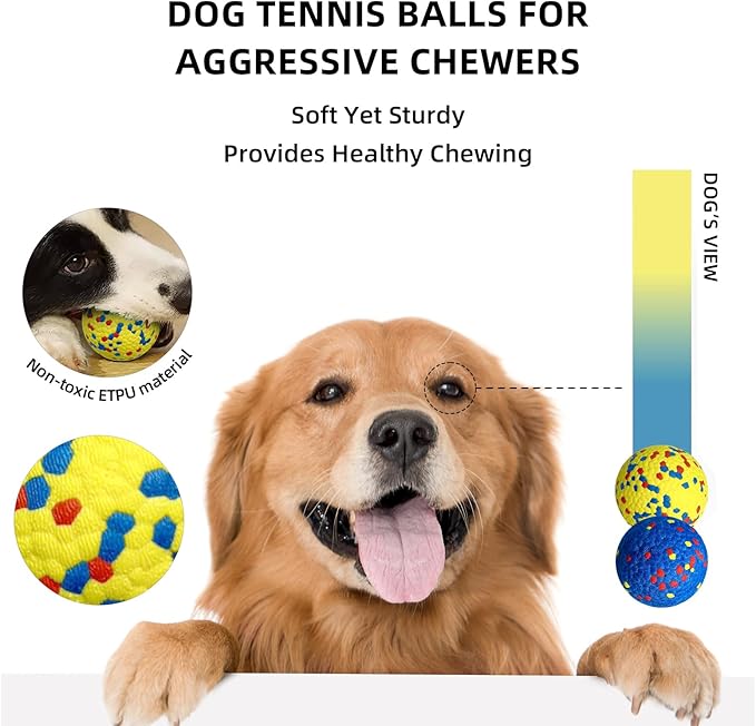3 Pcs Large size Dog Balls, 3.15"Tennis Ball for Aggressive Chewers, Durable Bouncy Dog Toy Balls, Teething Cleaning Chew Toys, Water Toy Fetch Ball for Large Medium Dog, More Biting-Proof Atom