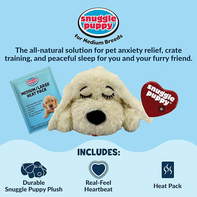 Original Snuggle Puppy Heartbeat Puppy Toy - Heartbeat Puppy for Dogs - Pet Anxiety Relief and Calming Aid - Comfort Dog Toy - Behavioral Training and Sleep Aid Cuddle buddy - Crate Training Essential
