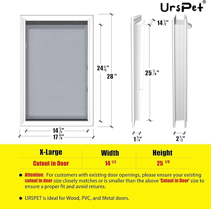 Extra Large Dog Door for Exterior Doors, Heavy Duty Aluminum Doggy Door for Extreme Weather, Cutout Size 14 1/2''W x 25 1/8''H, Giant Dog Door Up to 220 lbs, Lockable, Sliver