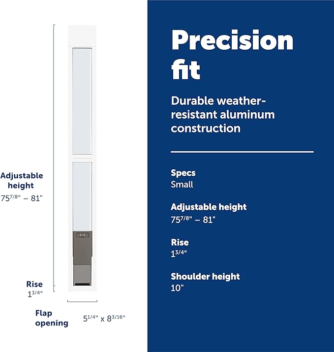 PetSafe 2-Piece Sliding Glass Pet Door - No-Cut DIY Install Doggy Door for Renters - Aluminum Frame - Adjustable Height 75 7/8" to 81" - Ideal for Small Dogs Up to 15 lbs