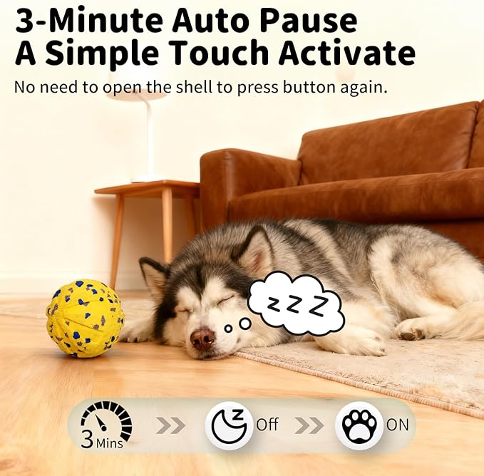 Interactive Dog Toys Ball, Moving Dog Toys to Keep Them Busy, Automatic Self Rolling & Bouncing, Soft E-TPU Material IPX7 Waterproof, Enrichment for Small Medium Large Breeds, Yellow