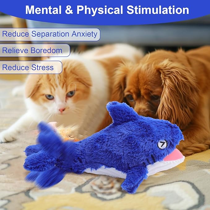 Mity rain 2 in 1 Interactive Dog Toys, Shark Dog Toy to Keep Them Busy, Plush Squeaky Dog Toy, Rechargeable Wiggly Fish for Small Medium Large Dogs, Moving Dog Toys for Indoor&Outdoor