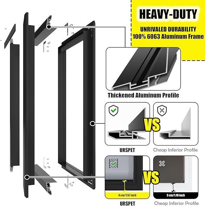Extra Large Dog Door for Exterior Doors, Heavy Duty Aluminum Doggy Door for Extreme Weather, Cutout Size 14 1/2''W x 25 1/8''H, Giant Dog Door Up to 220 lbs, Lockable, Black