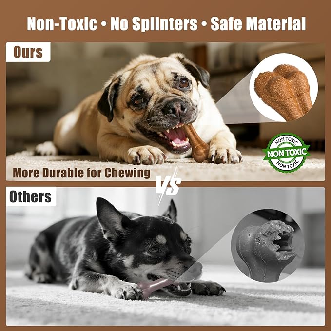 SCHITEC Dog Bone Chew Toy for Small Dogs & Puppies, Beef Flavor Teething Toy, Durable Dog Toy for Aggressive Chewers, Teeth Cleaning, 1Pc