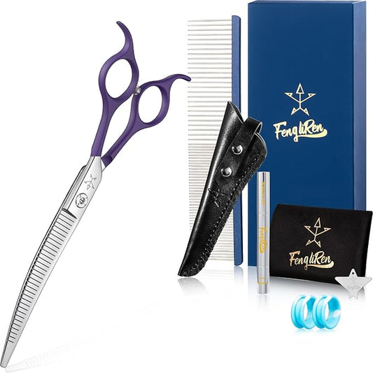 High-end Professional Dog Grooming Curved Thinning Scissors Teeth Blending Shears Pet Texturizing Thinner Blender Shears 7 Inch Extremely Very Sharp Made Of Stainless Steel Alloy For Dog Cat Groomer