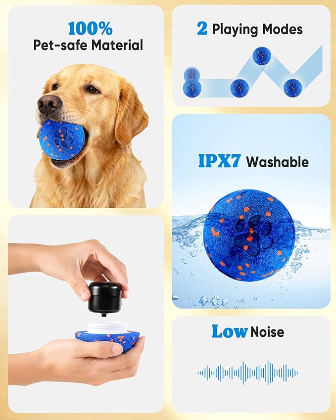 Smart Interactive Dog Toy, Automatic Moving Rotating, Bouncing Chew Toys, E-TPU Material, IPX7 Waterproof Active Rolling Ball Dog Toys for Medium Large Dog, Keeps them Busy and Entertained (Blue)