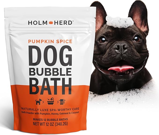 Pumpkin Spice Dog Care Gift Bundle – 3 Piece Grooming Set with Bubble Bath Shampoo Alternative, Deodorizing Coat Spray & Moisturizing Serum – Luxury Spa Kit & Fall Dog Gift (Pumpkin Spice)