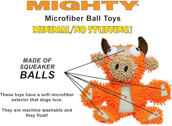 MIGHTY- Microfiber Ball Monster - Made with Squeaker Balls and Minimal Stuffing. Strong & Tough. Interactive Play Dog Toy. Machine Washable & Floats (2 Combo Pack)