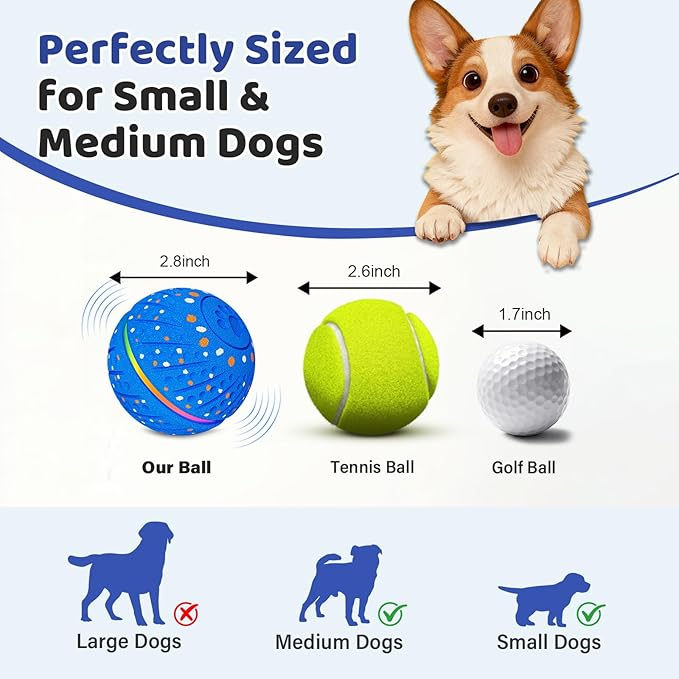 Interactive Dog Toys Ball - Smart Moving Bouncing Dog Ball with RGB Lights, E-TPU Material, 3 Play Modes Automatic Rolling Dogs Toy for Small Medium Dogs Keep Them Busy(Blue)