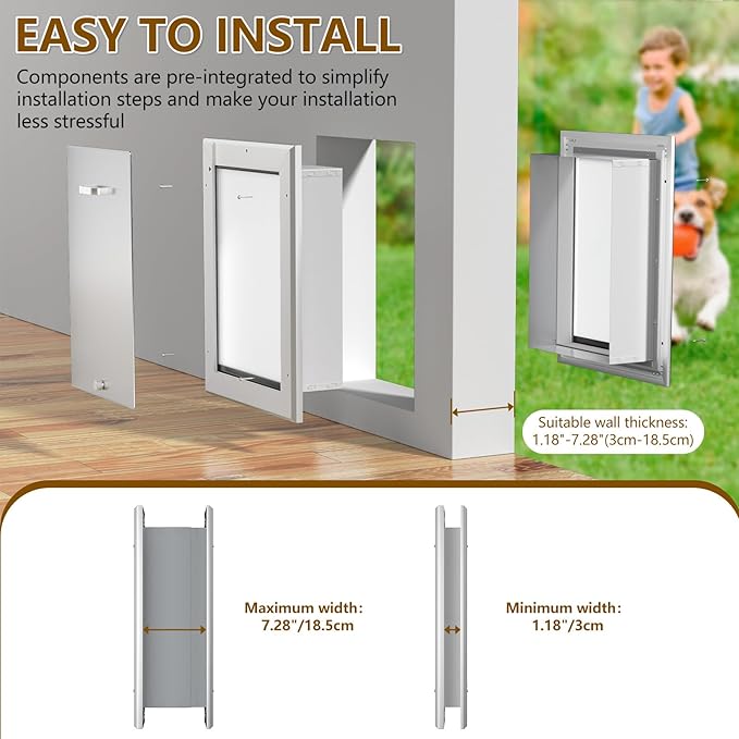 Ownpets Aluminum Large Dog Door for Wall and Door, Double Flap Energy Efficient, Lockable Pet Door, Heavy Duty Doggy Door for Dogs Up to 100lbs