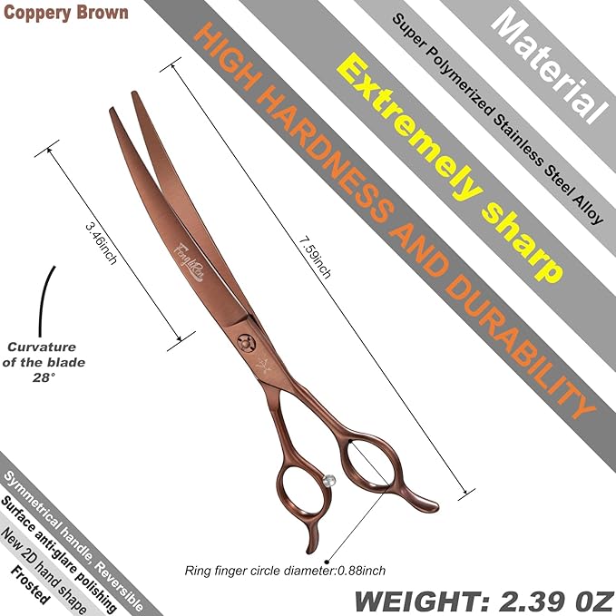 High-end Professional Dog Grooming Curved Scissors Pet Curved Shears 7.5 Inches Extremely Very Sharp Made Of Stainless Steel Alloy By Hand For Dog Cat Groomer